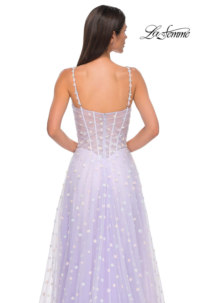 Picture of: Polka Dot Tulle Prom Dress with Sheer Corset Top in Light Periwinkle, Style 32716, Detail Picture 12