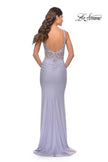 Picture of: Rhinestone Jersey Dress with Sheer Lace Back in Light Periwinkle, Style: 31341, Back Picture