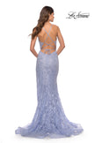 Picture of: Rhinestone Lace Embellished Prom Dress with High Side Slit in Bright Colors in Light Periwinkle, Style: 31404, Back Picture