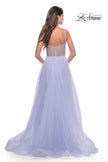 Picture of: Sheer Rhinestone Bodice A-Line Tulle Gown in Light Periwinkle, Style: 31578, Back Picture