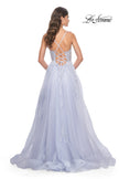 Picture of: A-Line Tulle Gown with Scallop Detail Bodice and Lace Applique in Light Periwinkle, Style: 32028, Back Picture
