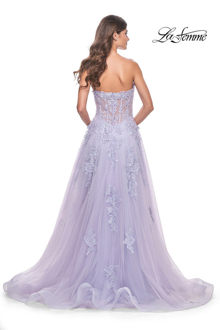 Picture of: Sweetheart Strapless Tulle A-Line Prom Dress with Lace Details in Light Periwinkle, Style: 32145, Back Picture