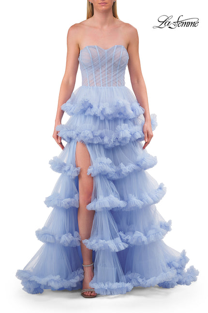 Picture of: Fabulous Tiered Ruffle Skirt Prom Dress with Strapless Top in Light Periwinkle, Style: 33717, Detail Picture 18