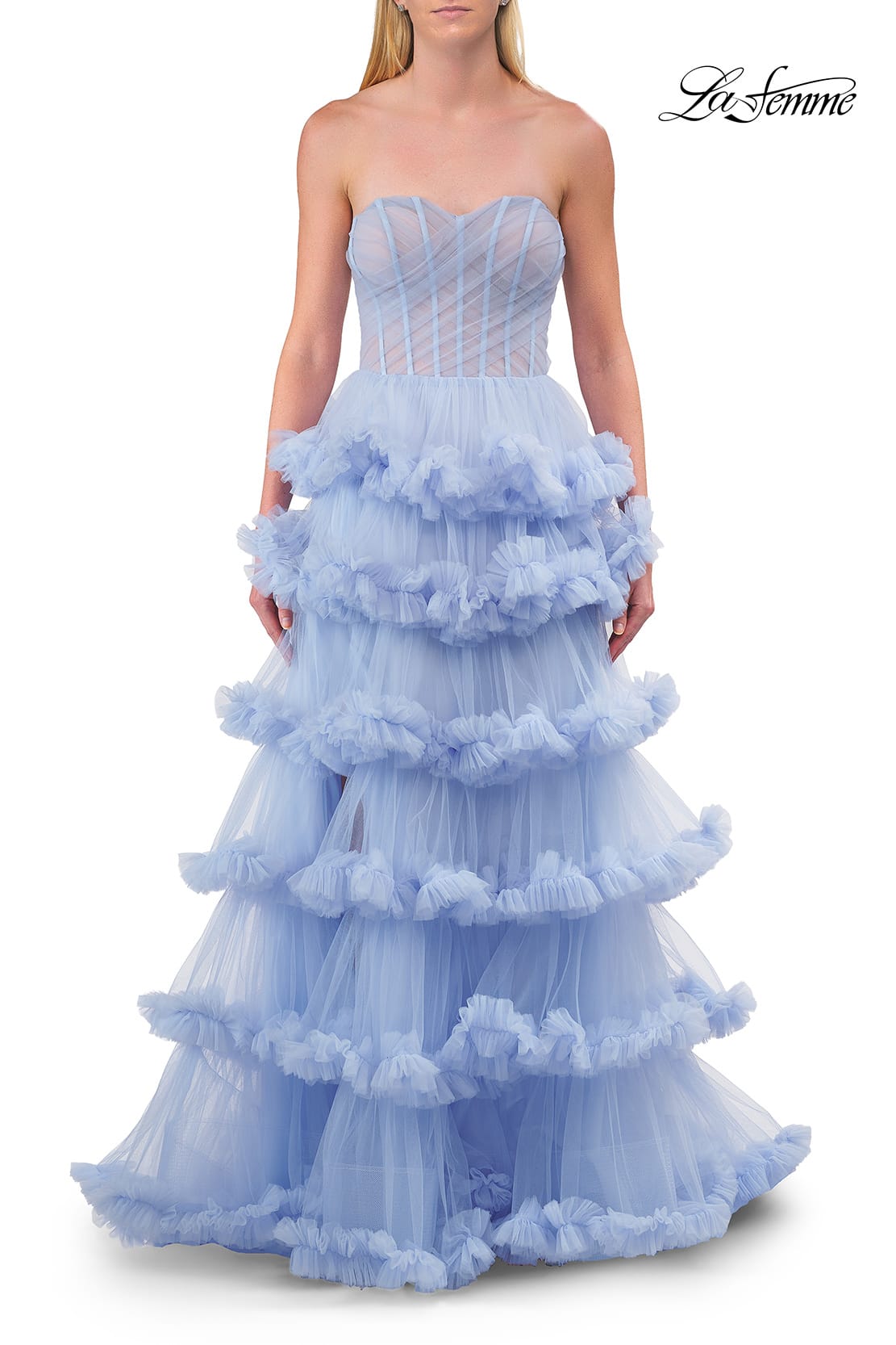 Picture of: Fabulous Tiered Ruffle Skirt Prom Dress with Strapless Top in Light Periwinkle, Style: 33717, Detail Picture 20
