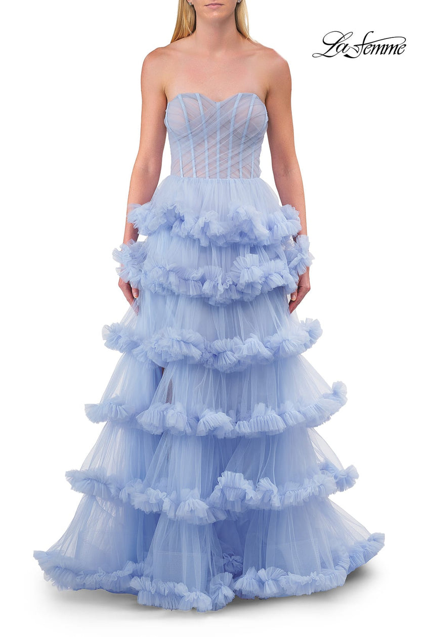 Picture of: Fabulous Tiered Ruffle Skirt Prom Dress with Strapless Top in Light Periwinkle, Style: 33717, Detail Picture 20