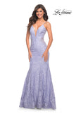 Picture of: Long Mermaid Lace Dress with Back Rhinestone Detail in Light Periwinkle, Style: 28355, Detail Picture 24