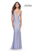 Picture of: Bedazzled Rhinestone Jersey Gown with Deep V Neckline in Neon in Light Periwinkle, Style: 31413, Detail Picture 1