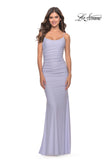 Picture of: Jeweled Modified Scoop Neck Jersey Dress with Open Back in Bright Colors in Light Periwinkle, Style: 31414, Detail Picture 1