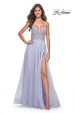 Picture of: Beautiful Rhinestone Beaded Illusion Top Tulle Prom Dress in Light Periwinkle, Style: 32020, Detail Picture 1