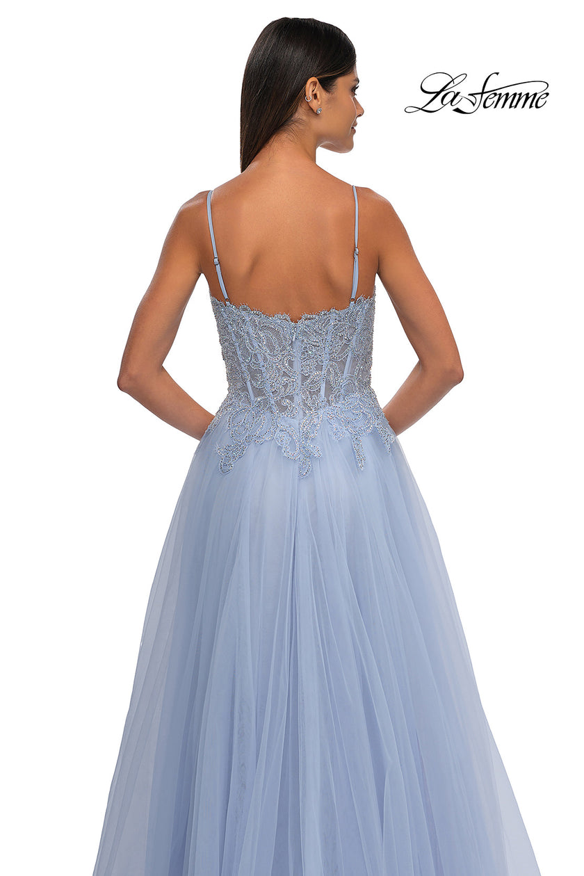 Picture of: Lace and Tulle A-line Prom Dress with High Slit in Light Periwinkle, Style: 32646, Detail Picture 31