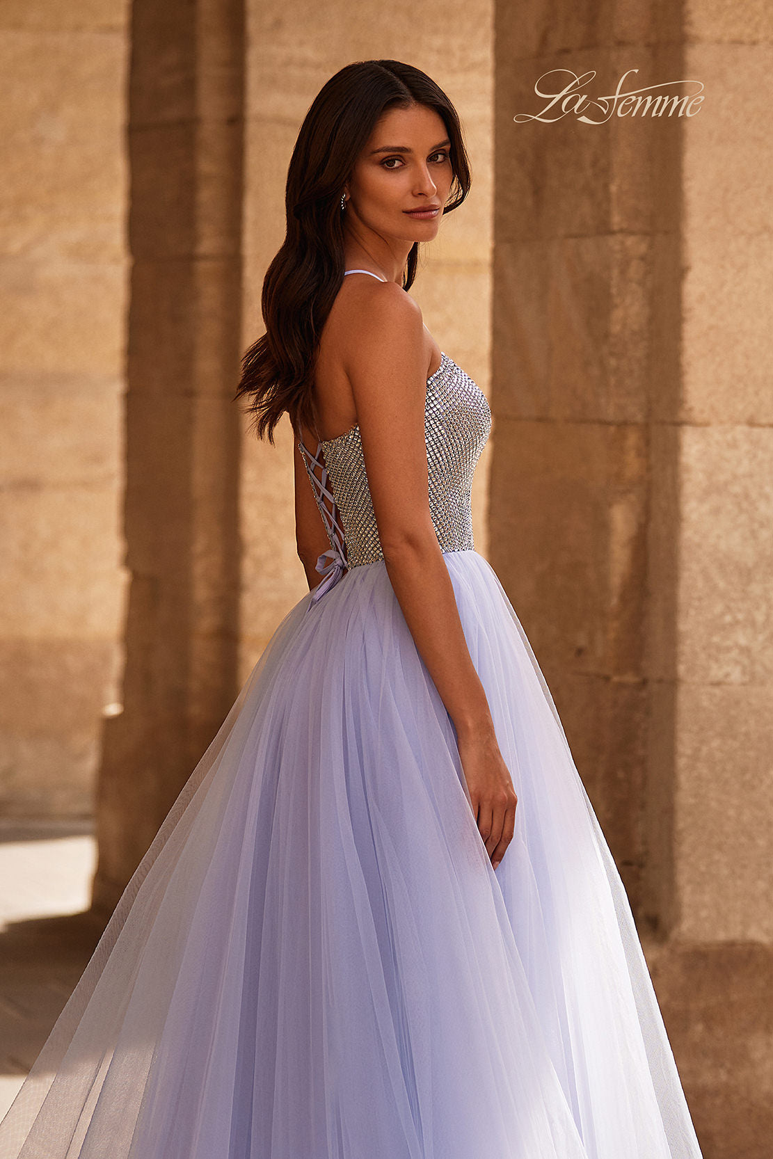 Picture of: Stunning A-line Tulle Prom Dress with Rhinestone Bodice in Light Periwinkle, Style 32633, Detail Picture 2