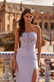 Picture of: Strapless Rhinestone Corset Gown with High Slit and Ruched Back in Light Periwinkle, Style: 33509, Detail Picture 2