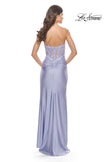 Picture of: Long Dress with Jersey Skirt and Lace Illusion Bodice in Neon in Light Periwinkle, Style: 31411, Detail Picture 3