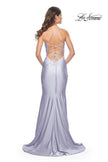 Picture of: Chic Jersey Dress with Draped Neck and Open Back in Light Periwinkle, Style: 31878, Detail Picture 3