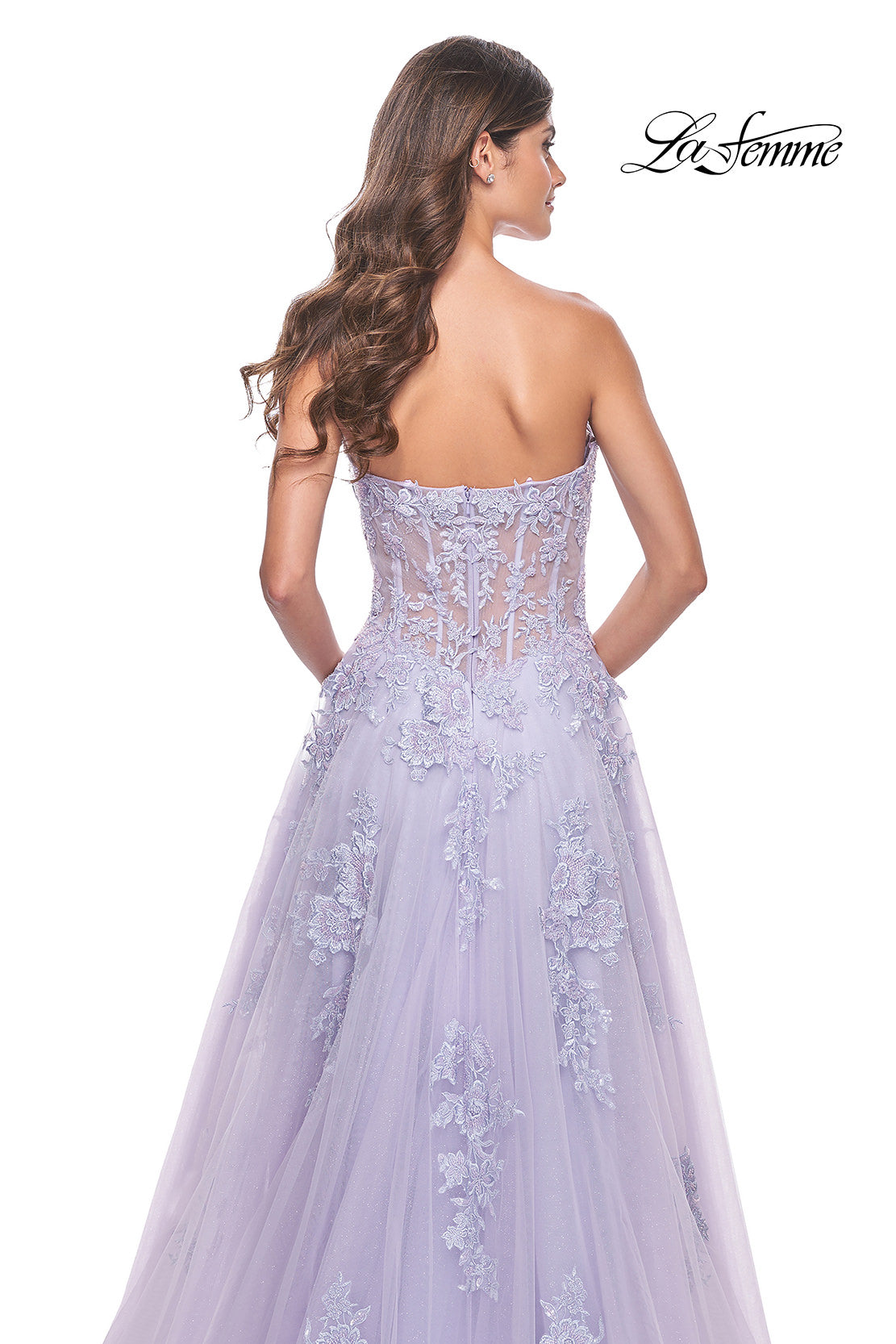 Picture of: Sweetheart Strapless Tulle A-Line Prom Dress with Lace Details in Light Periwinkle, Style: 32145, Detail Picture 3