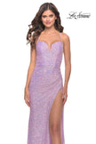 Picture of: Sequin Prom Dress with Ruching and Open Tie Back in Light Periwinkle, Style: 31349, Detail Picture 4