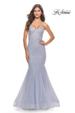 Picture of: Rhinestone Fully Embellished Prom Dress with Sheer Bodice in Neon in Light Periwinkle, Style: 31421, Detail Picture 4