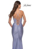 Picture of: Beaded Lace Bodice with Sheer Waist Long Jersey Gown in Bright Colors in Light Periwinkle, Style: 31437, Detail Picture 4
