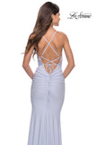 Picture of: Ruched Prom Dress with Sheer Rhinestone Bodice in Bright Colors in Light Periwinkle, Style: 31441, Detail Picture 4