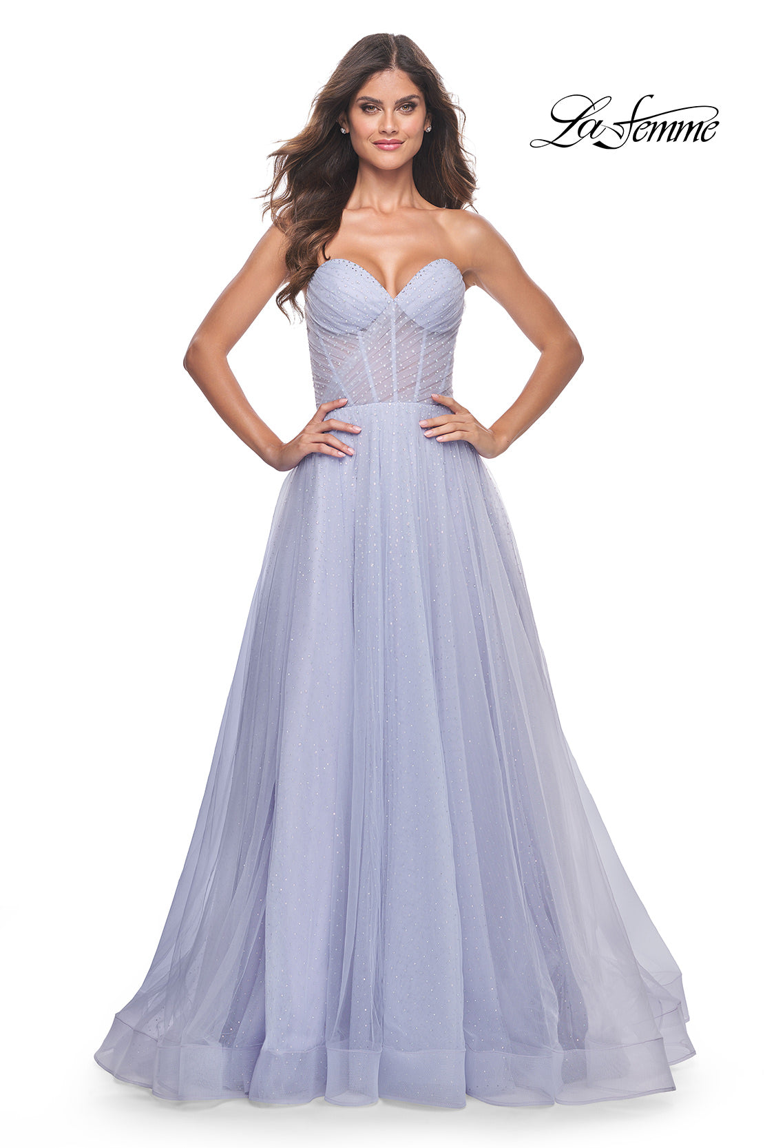 Picture of: Sweetheart Tulle and Rhinestone Prom Dress with Illusion Detail in Light Periwinkle, Style: 31997, Detail Picture 4