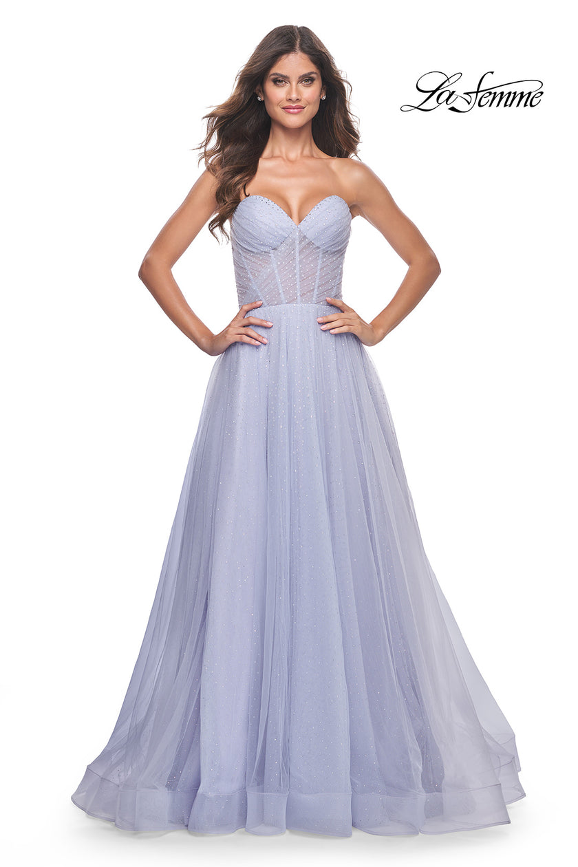 Picture of: Sweetheart Tulle and Rhinestone Prom Dress with Illusion Detail in Light Periwinkle, Style: 31997, Detail Picture 4