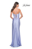 Picture of: Bustier Top Jersey Prom Dress with Intricate Lace Up Back in Light Periwinkle, Style: 32256, Detail Picture 4