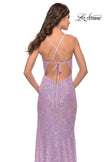 Picture of: Sequin Prom Dress with Ruching and Open Tie Back in Light Periwinkle, Style: 31349, Detail Picture 5