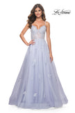 Picture of: A-Line Tulle Gown with Scallop Detail Bodice and Lace Applique in Light Periwinkle, Style: 32028, Detail Picture 5