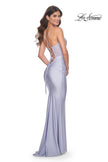 Picture of: Neon Ruched Jersey Dress with Illusion Corset Lace Top in Light Periwinkle, Style: 32322, Detail Picture 5