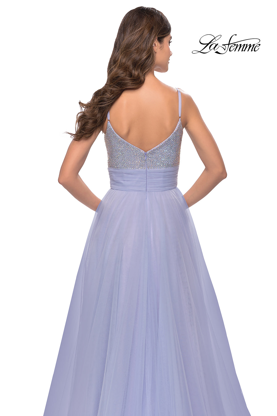 Picture of: Tulle Gown with Full Skirt and Rhinestone Bodice in Bright Colors in Light Periwinkle, Style: 31433, Detail Picture 6