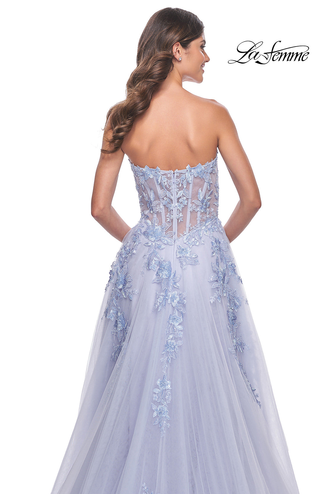 Picture of: Sweetheart Strapless Gown with Beautiful Lace Applique in Light Periwinkle, Style: 32082, Detail Picture 6
