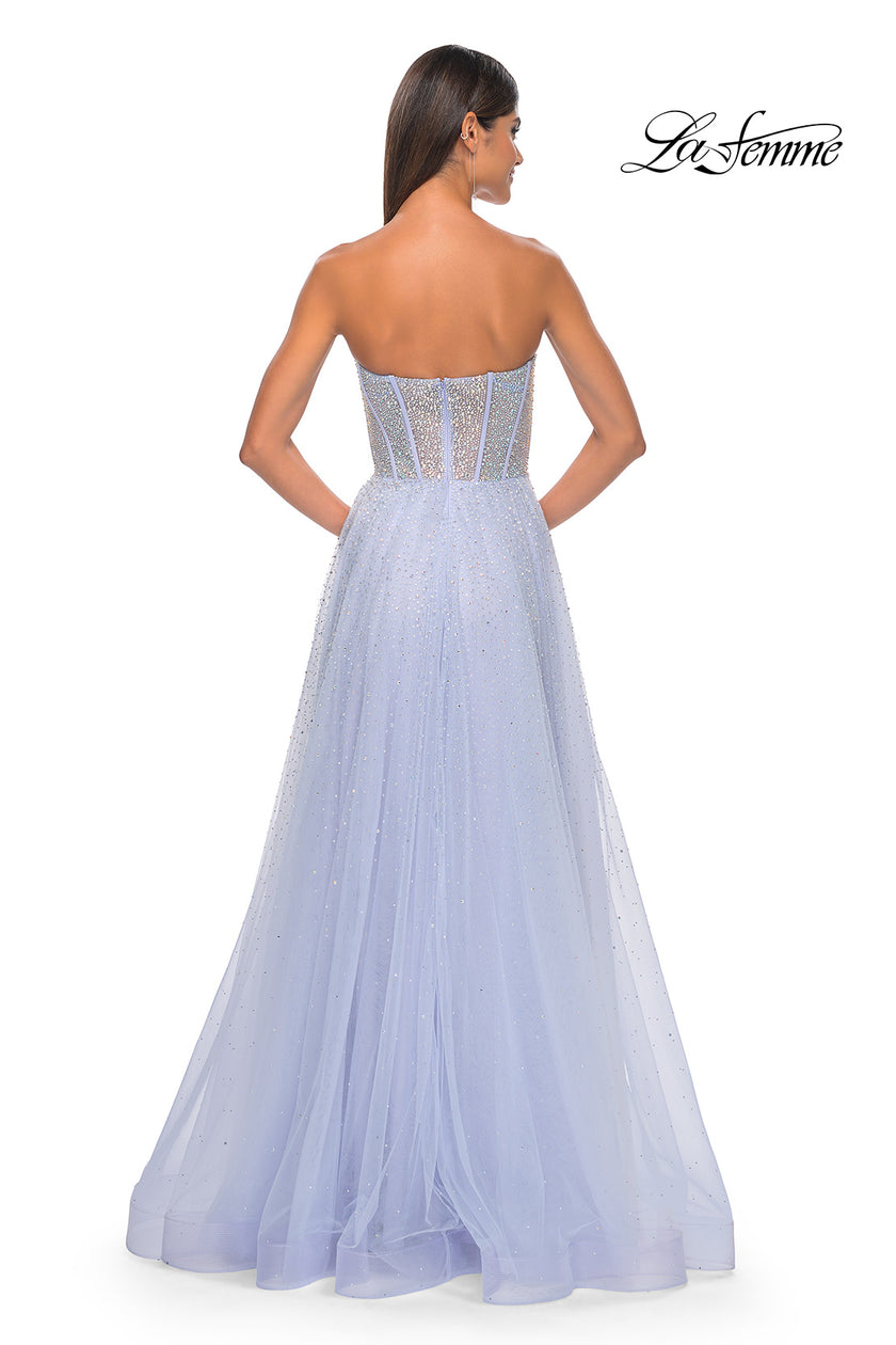 Picture of: Rhinestone Embellished A-line Tulle Gown with Corset Top in Light Periwinkle, Style: 32278, Detail Picture 6