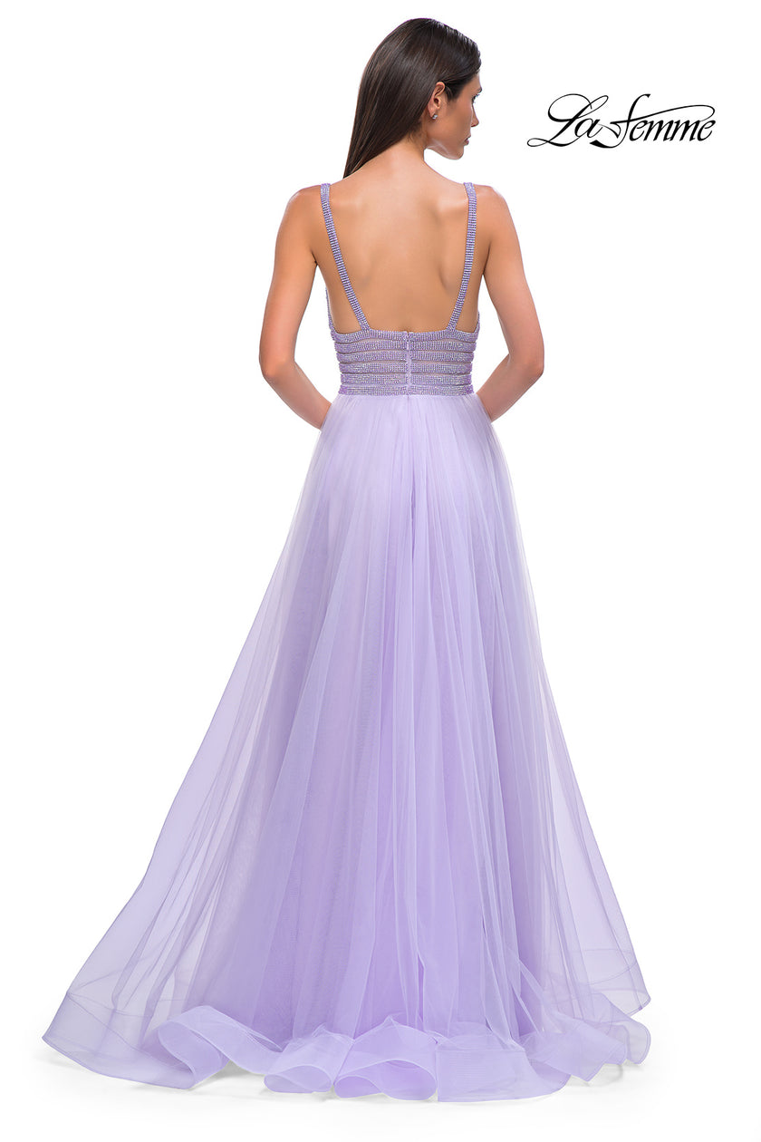Picture of: Gorgeous Line Rhinestone Top Dress with A-line Tulle Skirt in Light Periwinkle, Style 32714, Detail Picture 6