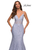 Picture of: Mermaid Lace Prom Dress with Sheer Jeweled Bodice in Light Periwinkle, Detail Picture 7