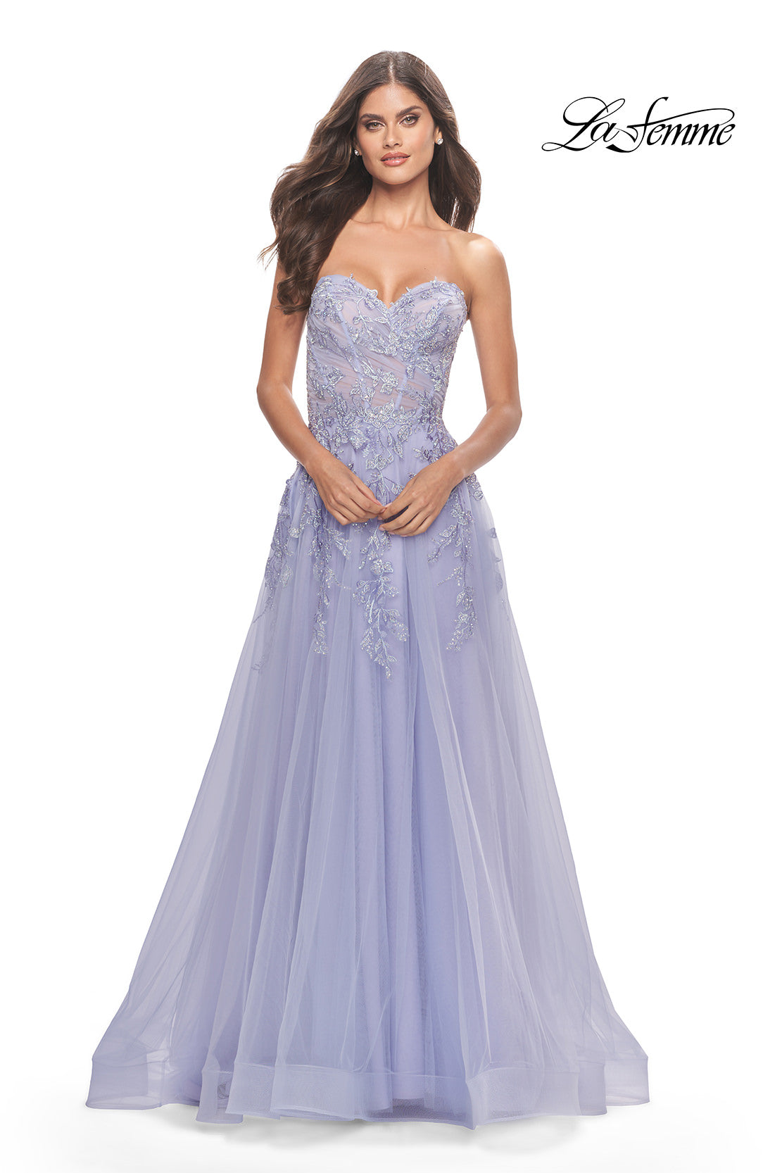Picture of: Sweetheart Tulle Strapless Gown with Lace Applique in Light Periwinkle, Style: 31363, Detail Picture 7