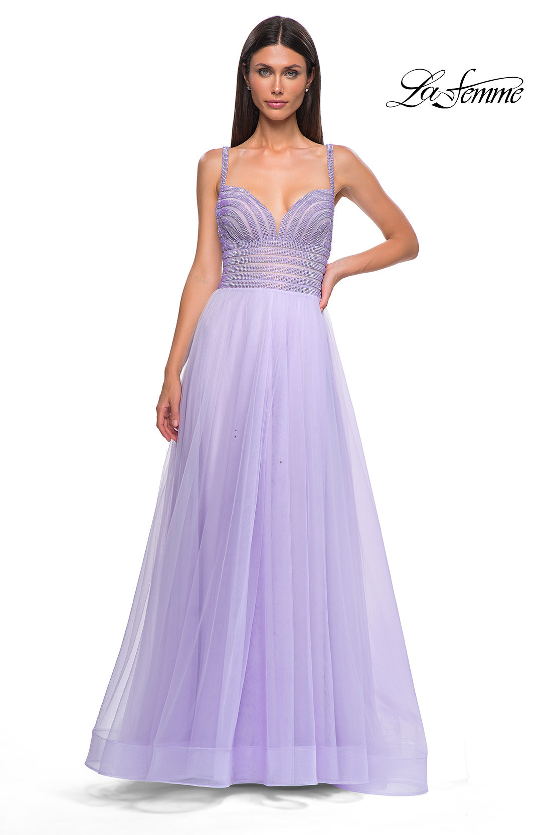 Picture of: Gorgeous Line Rhinestone Top Dress with A-line Tulle Skirt in Light Periwinkle, Style 32714, Detail Picture 7