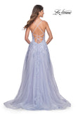 Picture of: Beautiful Lace Embellished A-Line Tulle Prom Dress with Deep V in Light Periwinkle, Style: 32062, Detail Picture 14