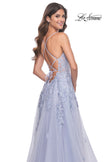 Picture of: Beautiful Lace Embellished A-Line Tulle Prom Dress with Deep V in Light Periwinkle, Style: 32062, Detail Picture 16