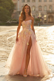 Picture of: Floral Corset Tulle Gown with High Slit and Lace-Up Back in Light Pink, Style: 33432, Main Picture