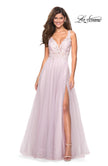 Picture of: Floor Length Tulle Gown with Plunging Lace Bodice in Light Pink, Style: 27621, Detail Picture 3