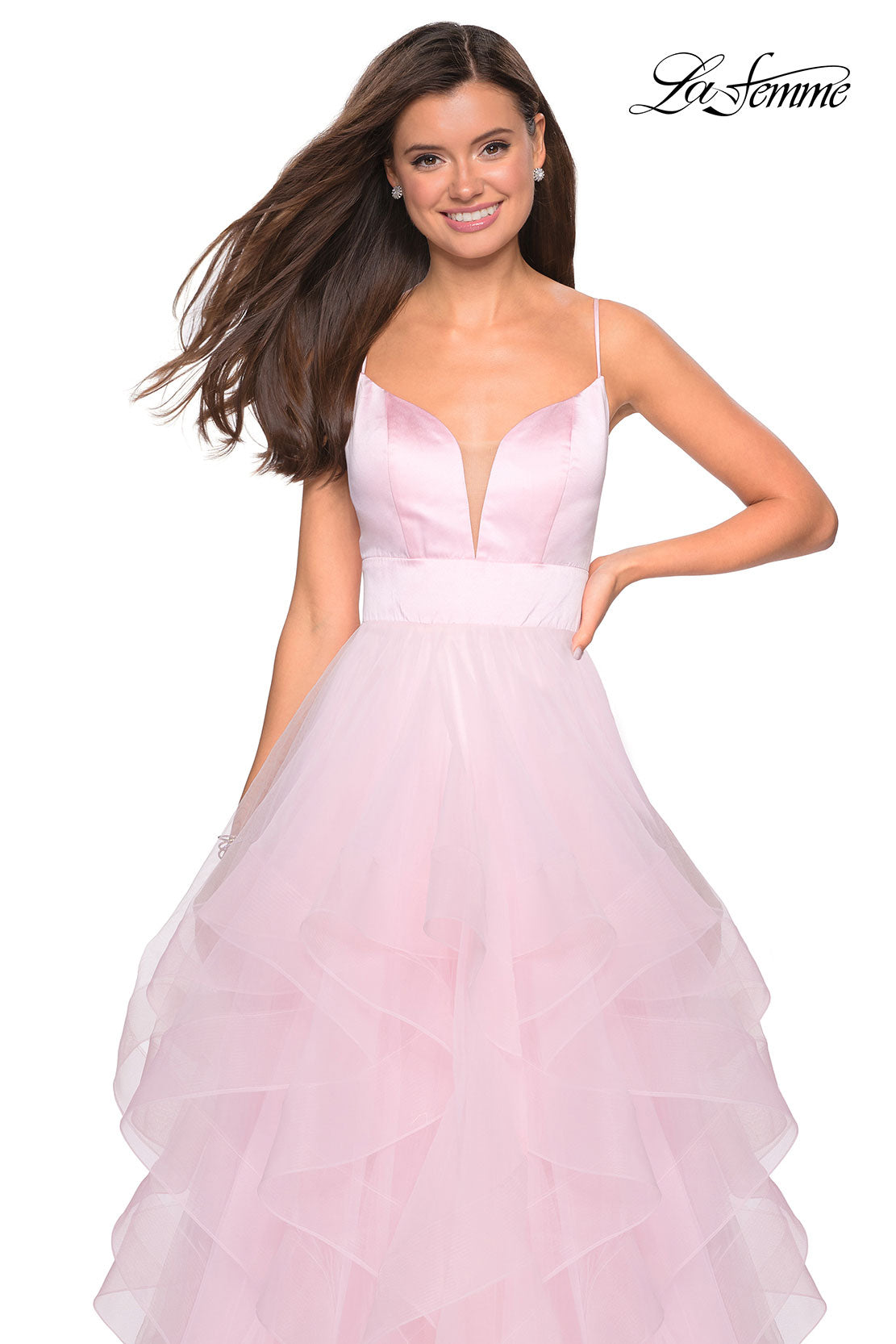 Picture of: Tulle A Line Dress with Plunging Sweetheart Neckline in Light Pink, Style: 27024, Detail Picture 6