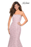 Picture of: Long Mermaid Metallic Lace Strapless Prom Dress in Light Pink, Style: 27267, Detail Picture 6