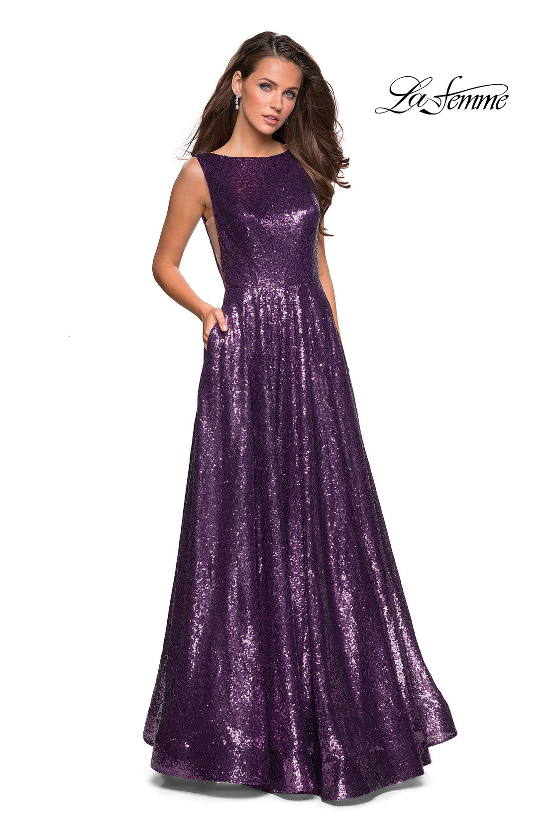 Picture of: Fully sequin A Line Gown with Illusion Sides in Light Purple, Style: 27061, Detail Picture 2