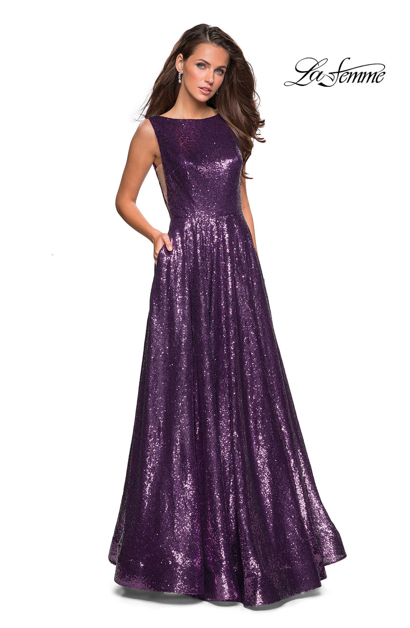 Picture of: Fully sequin A Line Gown with Illusion Sides in Light Purple, Style: 27061, Detail Picture 2