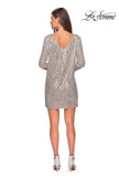 Picture of: Long Sleeve Sequined Shift Homecoming Dress in Light Silver, Style: 28194, Detail Picture 8