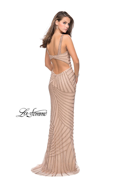 Picture of: Metallic Beaded Prom Dress with Sweetheart Neckline in Light Gold, Style: 25873, Back Picture