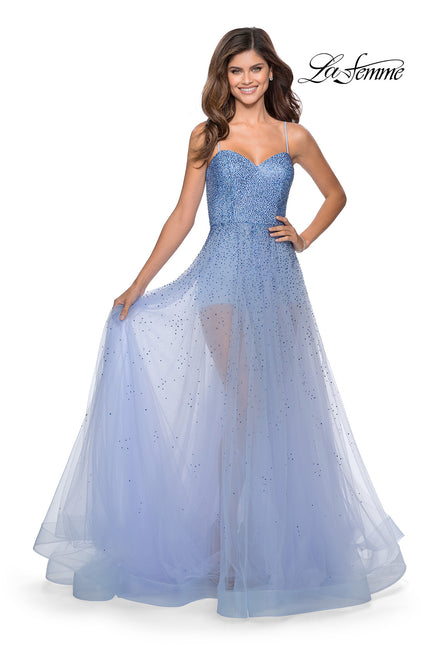 Picture of: Strapless Beaded Net Prom Dress with Sheer Bodice in Lilac Mist, Style: 28902, Main Picture