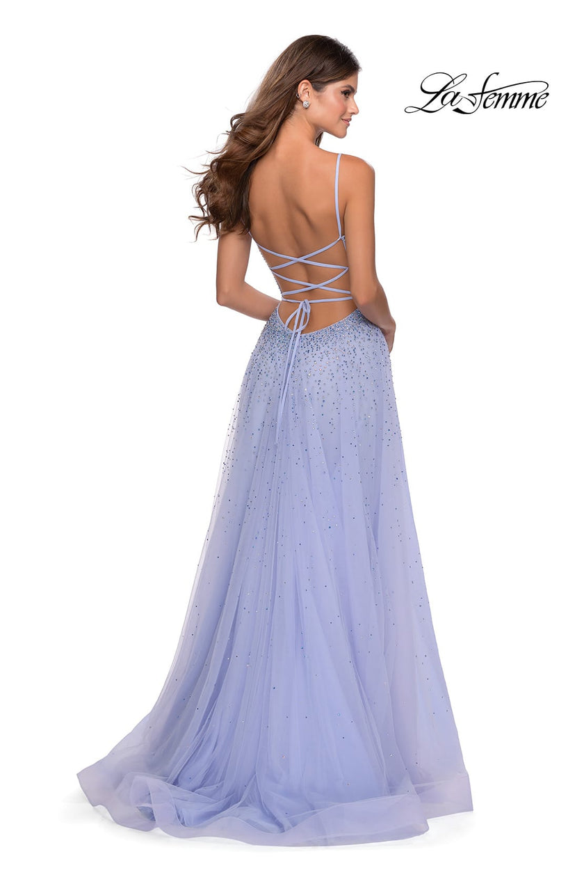 Picture of: A-line Tulle Dress with Beaded Bodice and Pockets in Lilac Mist, Style: 28583, Back Picture