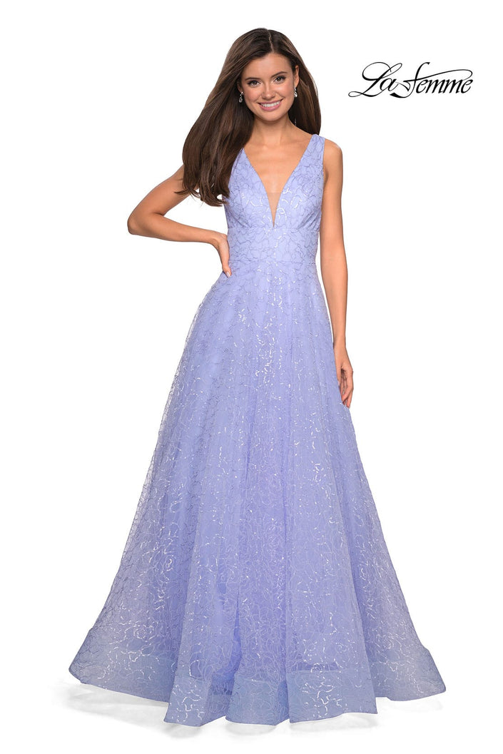 Picture of: Sequin Print Ball Gown with Deep V and Pockets in Lilac Mist, Style: 27323, Detail Picture 1