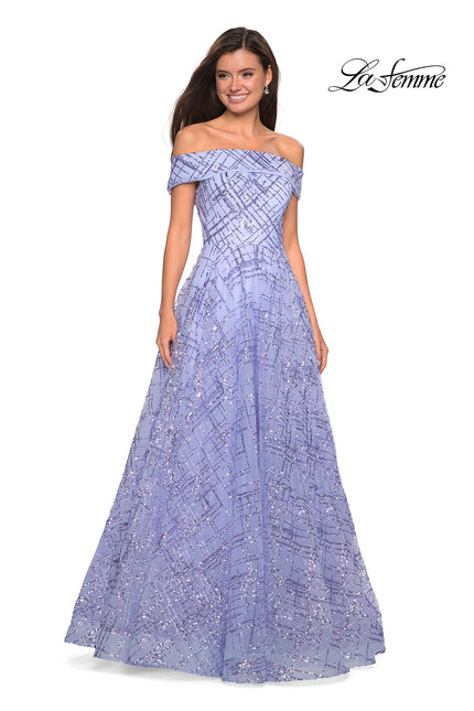 Picture of: sequin Ball Gown with Off the Shoulder Top in lilac Mist, Style: 27577, Detail Picture 1